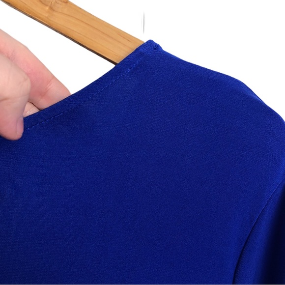 Susan Graver Liquid Knit Cut Out Stretchy 3/4 Sleeve Swing Dress Cerulean Blue - Picture 6 of 9